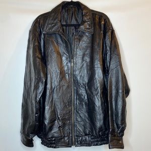Vintage Black Patchwork Leather Jacket in Black Size XXL
